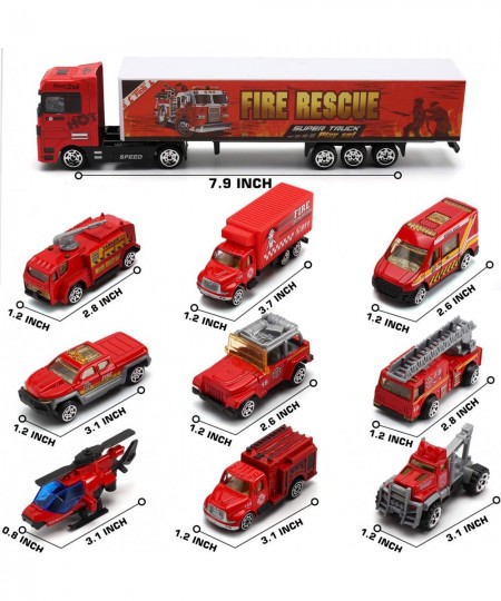 19 Pcs Fire Truck with Firefighter Toy Set Mini Die-cast Fire Engine Car in Carrier Truck Mini Rescue Emergency Double Side T...