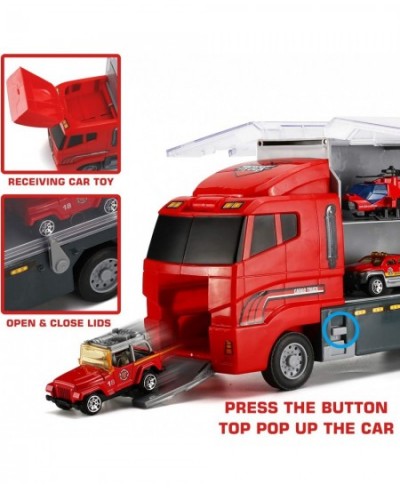 19 Pcs Fire Truck with Firefighter Toy Set Mini Die-cast Fire Engine Car in Carrier Truck Mini Rescue Emergency Double Side T...