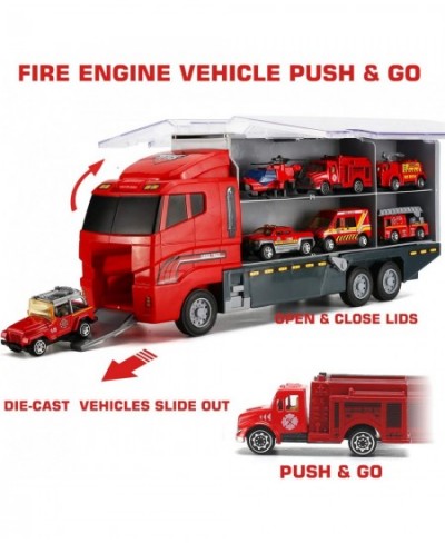 19 Pcs Fire Truck with Firefighter Toy Set Mini Die-cast Fire Engine Car in Carrier Truck Mini Rescue Emergency Double Side T...