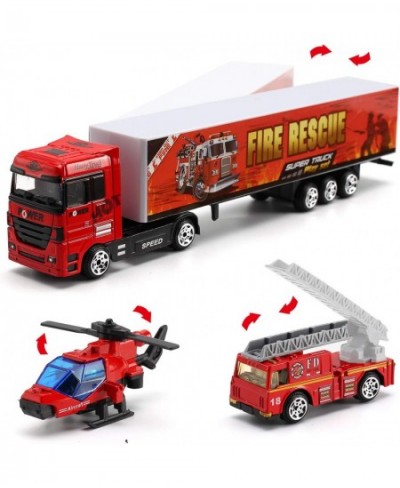 19 Pcs Fire Truck with Firefighter Toy Set Mini Die-cast Fire Engine Car in Carrier Truck Mini Rescue Emergency Double Side T...