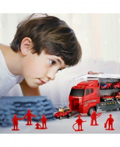 19 Pcs Fire Truck with Firefighter Toy Set Mini Die-cast Fire Engine Car in Carrier Truck Mini Rescue Emergency Double Side T...