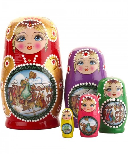 Russian Nesting Dolls Set 5 Pieces Matryoshka Wood Stacking Nested Set Story Girl Handmade Toys for Children Kids Christmas B...