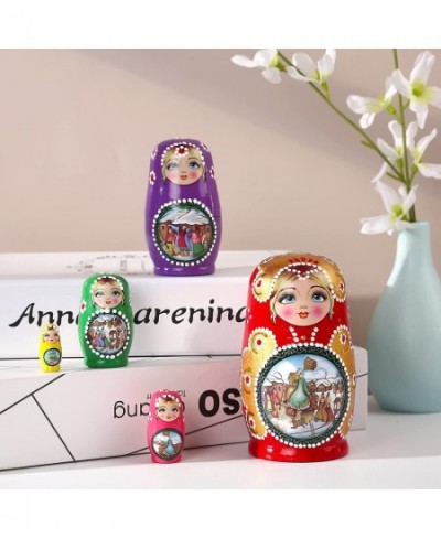 Russian Nesting Dolls Set 5 Pieces Matryoshka Wood Stacking Nested Set Story Girl Handmade Toys for Children Kids Christmas B...