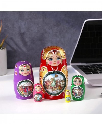 Russian Nesting Dolls Set 5 Pieces Matryoshka Wood Stacking Nested Set Story Girl Handmade Toys for Children Kids Christmas B...