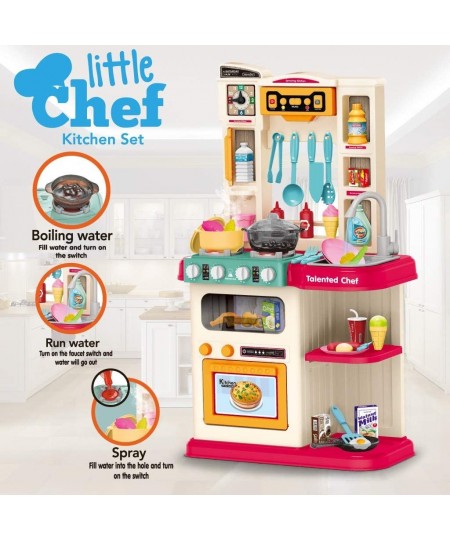 Kitchen Toy Set with Accessories | Mini Kitchen Set with Simulation Light and Sound Steam Simulation | Indoor Play Kitchen Co...