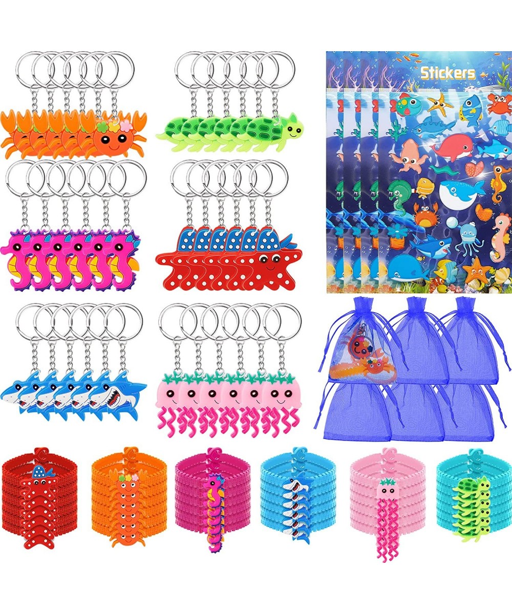 76 Pcs Under the Sea Party Favors with 24 Ocean Life Animal Keychains 24 Silicone Wristbands Bracelets Foam Stickers Ocean Pa...