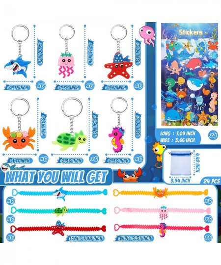 76 Pcs Under the Sea Party Favors with 24 Ocean Life Animal Keychains 24 Silicone Wristbands Bracelets Foam Stickers Ocean Pa...