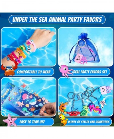 76 Pcs Under the Sea Party Favors with 24 Ocean Life Animal Keychains 24 Silicone Wristbands Bracelets Foam Stickers Ocean Pa...