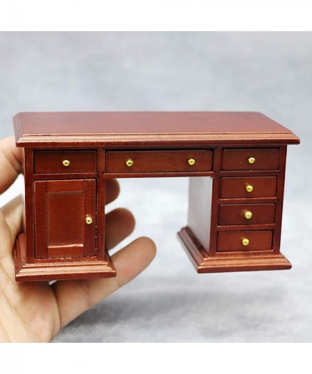 Dollhouse Miniatures Furniture Accessories Wooden 1/12 Scale Retro Dollhouse Writing Desk Chair Set Tiny Furniture for Decor ...