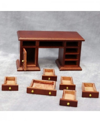 Dollhouse Miniatures Furniture Accessories Wooden 1/12 Scale Retro Dollhouse Writing Desk Chair Set Tiny Furniture for Decor ...