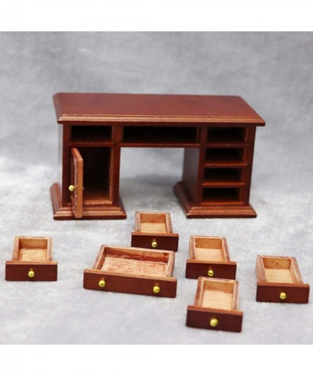 Dollhouse Miniatures Furniture Accessories Wooden 1/12 Scale Retro Dollhouse Writing Desk Chair Set Tiny Furniture for Decor ...