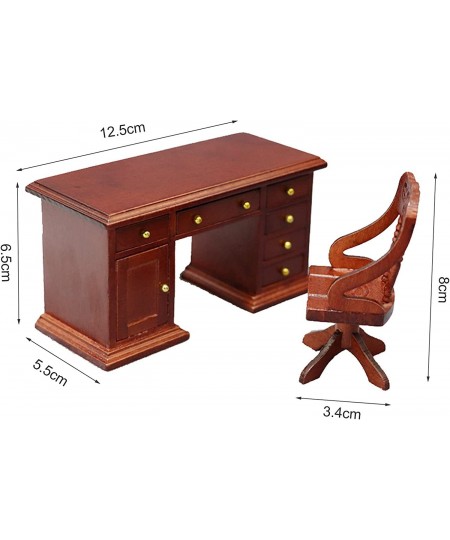 Dollhouse Miniatures Furniture Accessories Wooden 1/12 Scale Retro Dollhouse Writing Desk Chair Set Tiny Furniture for Decor ...