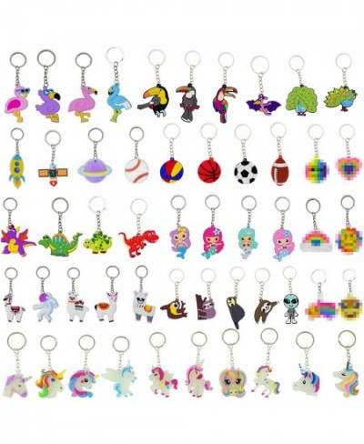 50Pack Cute Keychain Cartoon Party Keychain for Kids Backpack Keychain Birthday Christmas Unicorn Dinosaur Animal Mermaid Rai...