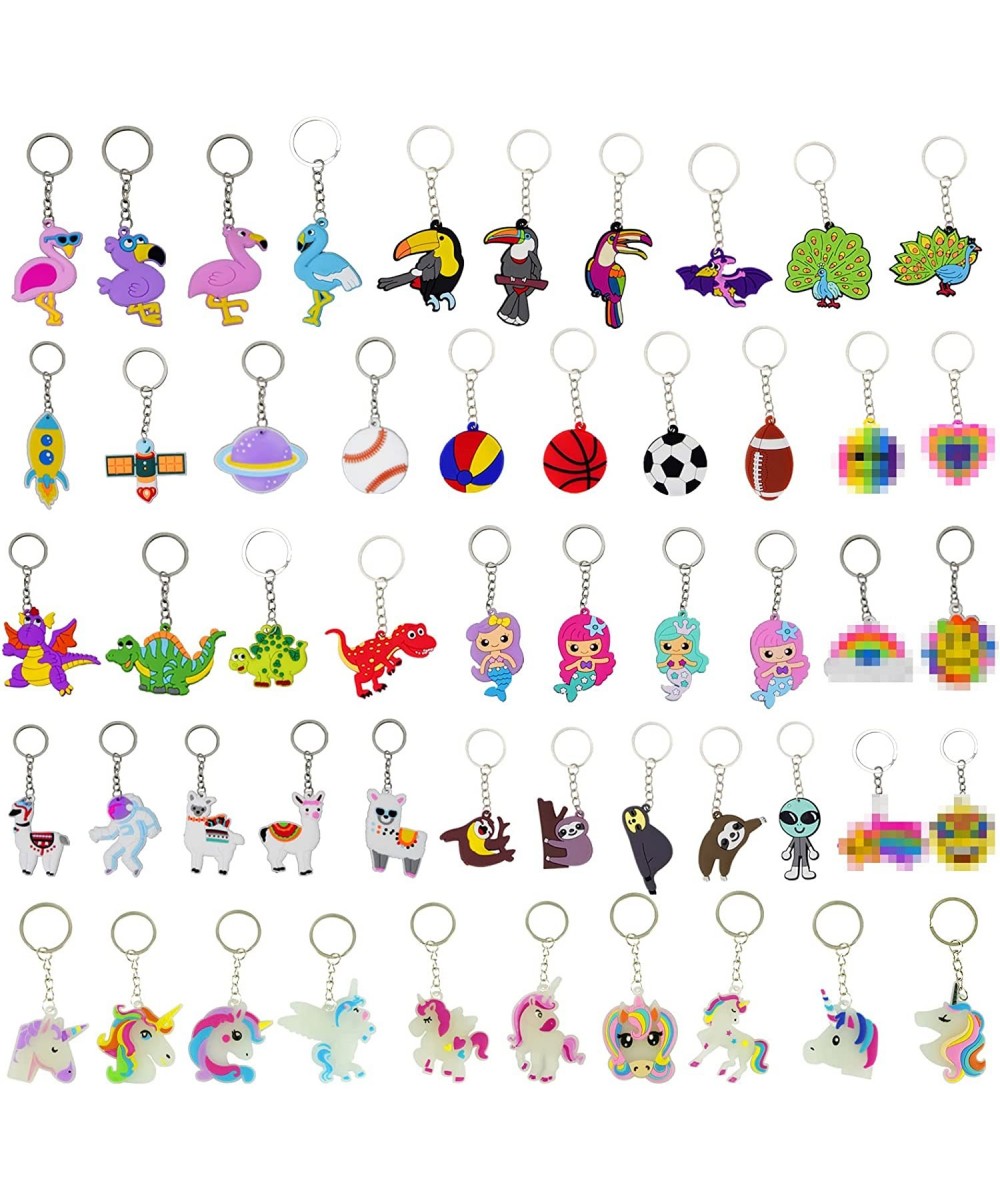 50Pack Cute Keychain Cartoon Party Keychain for Kids Backpack Keychain Birthday Christmas Unicorn Dinosaur Animal Mermaid Rai...