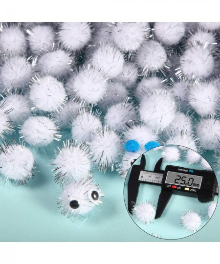 500 Pieces Glitter Pompoms 1 Inch Fuzzy Pom Poms Arts and Crafts Making Balls for Hobby Supplies and Craft DIY Decoration (Wh...