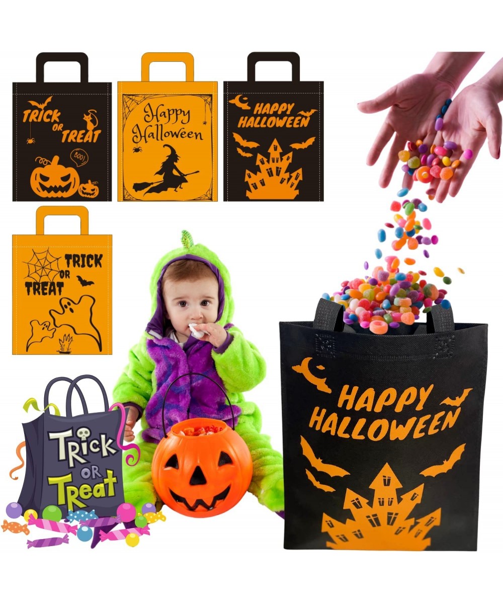 12 Packs Halloween Trick or Treat Non-woven Tote Bags Pumpkin Spider Bat Witch Haunted House Reusable Goodie Treat Bags with ...