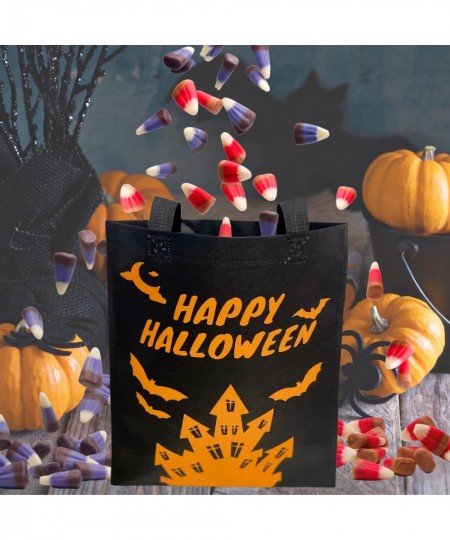 12 Packs Halloween Trick or Treat Non-woven Tote Bags Pumpkin Spider Bat Witch Haunted House Reusable Goodie Treat Bags with ...