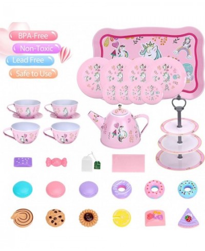 34 PCS Tea Set Toys for Girls Tin Unicorn Toys Tea Party Pretend Play for Little Girls Kids Real Littles for Tea Time with Te...