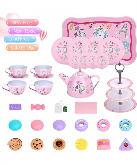 34 PCS Tea Set Toys for Girls Tin Unicorn Toys Tea Party Pretend Play for Little Girls Kids Real Littles for Tea Time with Te...