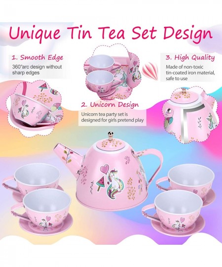 34 PCS Tea Set Toys for Girls Tin Unicorn Toys Tea Party Pretend Play for Little Girls Kids Real Littles for Tea Time with Te...