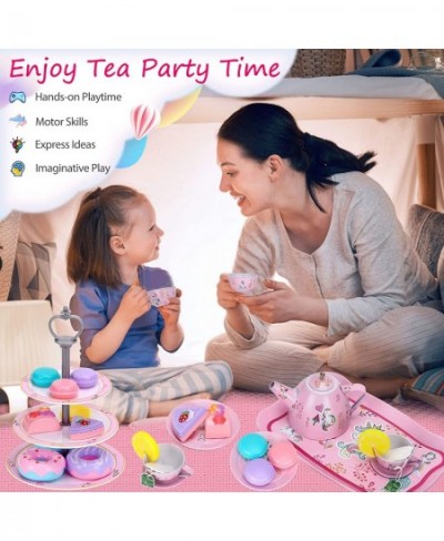 34 PCS Tea Set Toys for Girls Tin Unicorn Toys Tea Party Pretend Play for Little Girls Kids Real Littles for Tea Time with Te...