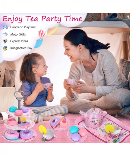 34 PCS Tea Set Toys for Girls Tin Unicorn Toys Tea Party Pretend Play for Little Girls Kids Real Littles for Tea Time with Te...