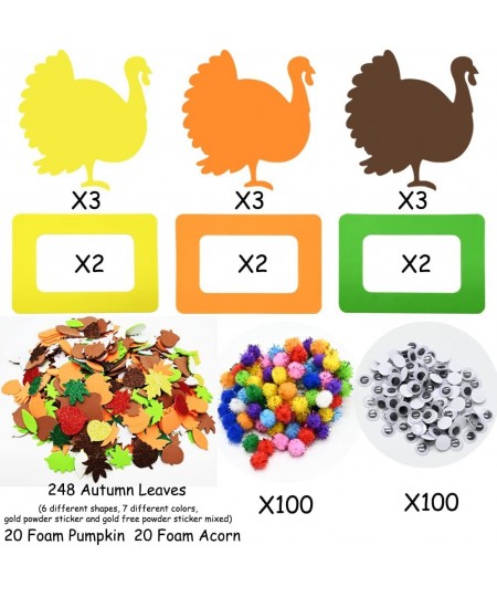 600 Pcs Thanksgiving Foam Stickers Autumn Fall Maple Leaf Turkey Pumpkins Self Adhesive Glitter Stickers with Jewels Stickers...