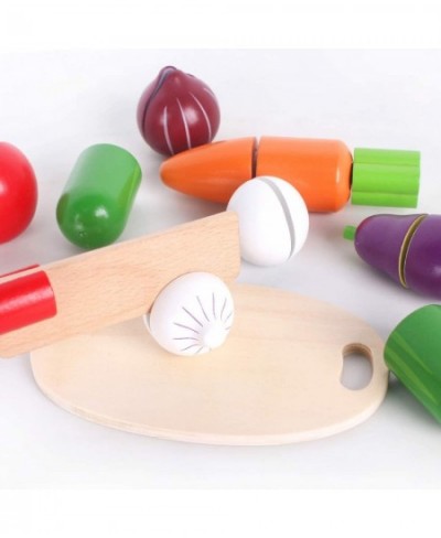 Wooden Toys Food for Kids Kitchen - Play Food Cutting Fruits and Vegetables Set for Pretend Role Play Early Educational Toys ...