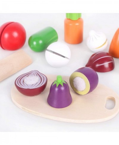 Wooden Toys Food for Kids Kitchen - Play Food Cutting Fruits and Vegetables Set for Pretend Role Play Early Educational Toys ...