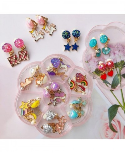 12 Pairs Clip On Earrings Girl Party Favor Princess Clip on Earrings Pretend Play Unicorn Earrings for Little Girl Kids Toddl...