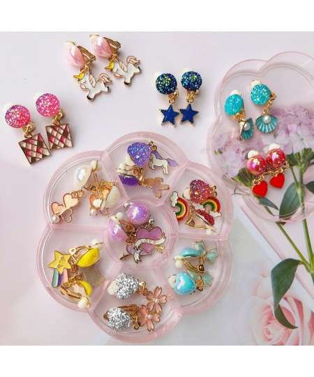 12 Pairs Clip On Earrings Girl Party Favor Princess Clip on Earrings Pretend Play Unicorn Earrings for Little Girl Kids Toddl...