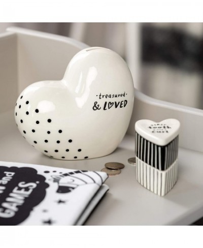 Black & White Treasured Loved Heart 5.5 inch Ceramic Stoneware Money Bank $50.12 - Kids' Money Banks