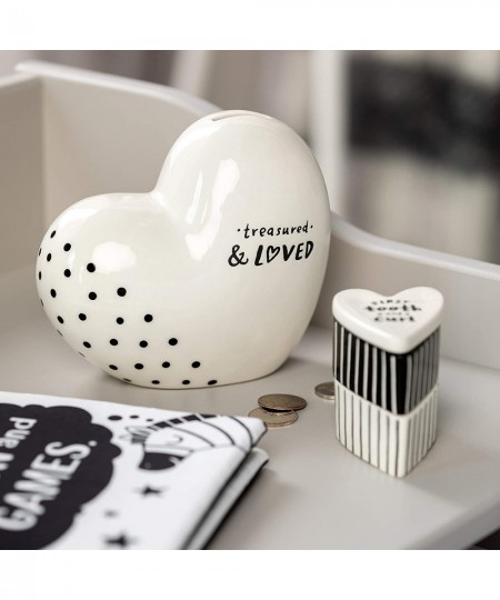 Black & White Treasured Loved Heart 5.5 inch Ceramic Stoneware Money Bank $50.12 - Kids' Money Banks