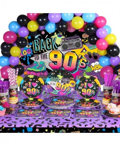 90s Party Decorations 90s Theme Backdrop Latex Balloons Back to The 90's Tablecloth Party Tableware Set 90's Paper Plates Nap...