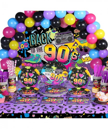 90s Party Decorations 90s Theme Backdrop Latex Balloons Back to The 90's Tablecloth Party Tableware Set 90's Paper Plates Nap...