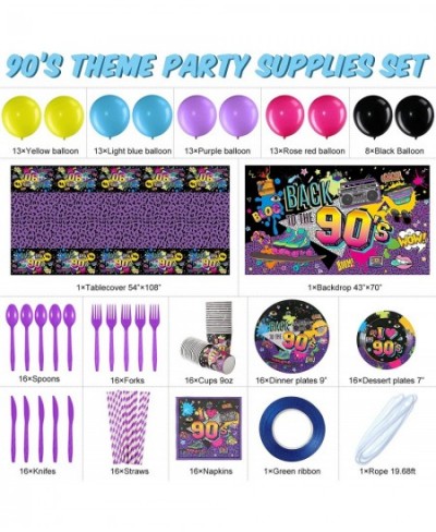 90s Party Decorations 90s Theme Backdrop Latex Balloons Back to The 90's Tablecloth Party Tableware Set 90's Paper Plates Nap...