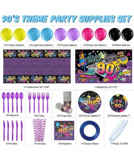 90s Party Decorations 90s Theme Backdrop Latex Balloons Back to The 90's Tablecloth Party Tableware Set 90's Paper Plates Nap...