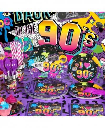 90s Party Decorations 90s Theme Backdrop Latex Balloons Back to The 90's Tablecloth Party Tableware Set 90's Paper Plates Nap...