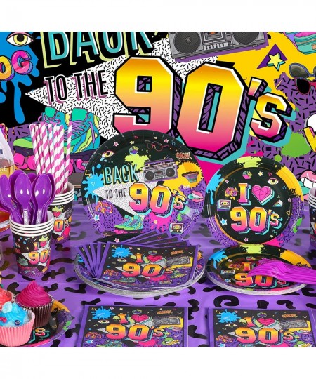 90s Party Decorations 90s Theme Backdrop Latex Balloons Back to The 90's Tablecloth Party Tableware Set 90's Paper Plates Nap...