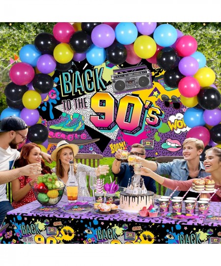 90s Party Decorations 90s Theme Backdrop Latex Balloons Back to The 90's Tablecloth Party Tableware Set 90's Paper Plates Nap...