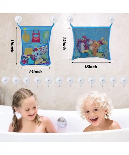 4 Pieces Mesh Bath Toy Organizer with 12 Strong Hooks Baby Bathtub Holder for Shower Kids Bath Toy Storage Organizer (Blue) $...