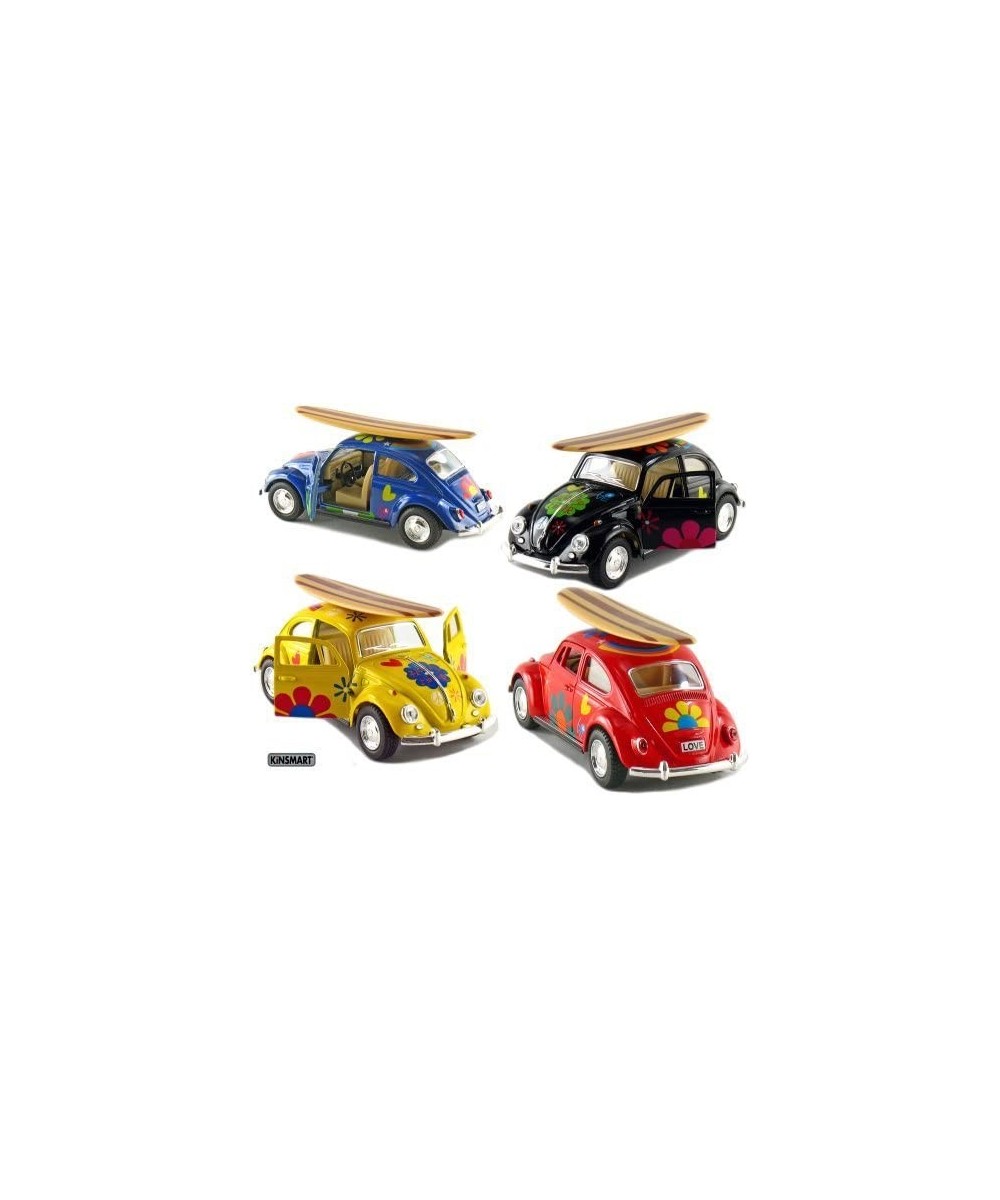 Set of 4: 5" Classic Volkswagen Beetle with Decal and Surfboard 1:32 Scale (Black/Blue/Red/Yellow) $44.98 - Kids' Play Cars &...