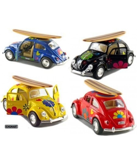 Set of 4: 5" Classic Volkswagen Beetle with Decal and Surfboard 1:32 Scale (Black/Blue/Red/Yellow) $44.98 - Kids' Play Cars &...