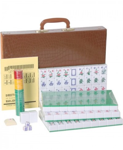 Chinese Mahjong Game Set with Large (1.5") 144 Numbered Melamine Green Tiles 2 spare tiles 3 Dice and a Wind Indicator Carryi...