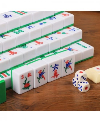 Chinese Mahjong Game Set with Large (1.5") 144 Numbered Melamine Green Tiles 2 spare tiles 3 Dice and a Wind Indicator Carryi...