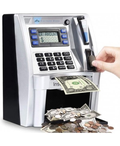 2022 Upgraded ATM Piggy Bank for Real Money ATM Savings Bank Machine for Kids Adults with Card Mini ATM Money Machine Coin Bi...