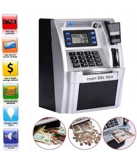 2022 Upgraded ATM Piggy Bank for Real Money ATM Savings Bank Machine for Kids Adults with Card Mini ATM Money Machine Coin Bi...