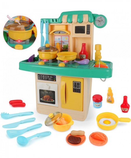 Kids Kitchen Pretend Play Set Role Play Kitchen Playset Cooking Toys with Play Food Kitchen Accessories Realistic Sounds Ligh...