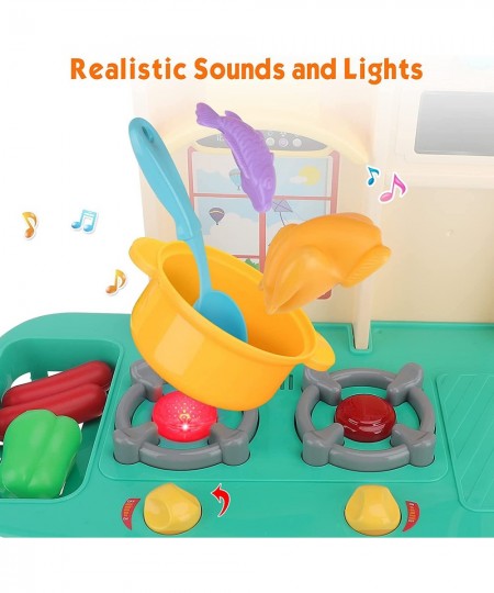 Kids Kitchen Pretend Play Set Role Play Kitchen Playset Cooking Toys with Play Food Kitchen Accessories Realistic Sounds Ligh...