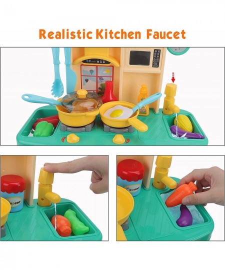 Kids Kitchen Pretend Play Set Role Play Kitchen Playset Cooking Toys with Play Food Kitchen Accessories Realistic Sounds Ligh...